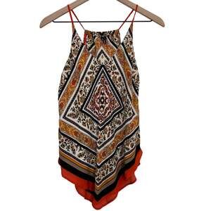 Heart Soul Orange Paisley Bandana Chiffon Tank Top Size Small
